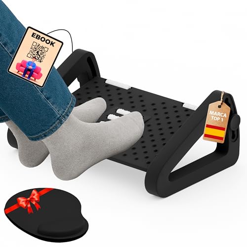 ALEHC® Versión Mejorada 2.0 [Pack 2 pcs + Ebook Exclusivo] Reposapiés de Oficina Antideslizante y Ajustable en 6 Alturas + Alfombrilla Premium - Dile Adiós a la Fatiga y Trabaja con Máxima Comodidad