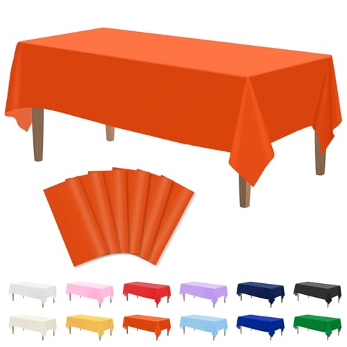 Image of Kopokita 6 Pack Orange Plastic Tablecloths Disposable 54 x 108 Inch | Harvest Fall Rectangle Table Cloths, Party Table Covers for Birthday, Halloween, Thanksgiving Decorations