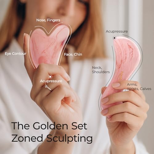 Image of Scienlodic 2 Pcs Gua Sha Massage Tools for Face & Body (Pink, Resin) - Guasha Scraping Tool for Jawline Contouring, Puffiness Reduction, Neck, Shoulders, Arms & Calves Relaxation