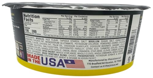 PhoLicious Instant Chicken Pho, Authentic Vietnamese Rice Noodle Soup Kit with Spices & Broth Mix, Ramen Noodles Alternative, Quick Microwave Meal - Pho Noodles Bowl - Chicken Flavor (4 Pack)