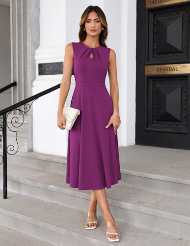 Image of GRACE KARIN Women 2026 Work Dress Sleeveless Tie Waist Elegant Party Cocktail A Line Flowy Midi Dresses with Pockets