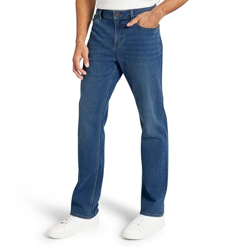 Izod Men's 5 Pocket Relaxed Fit Stretch Waist Denim Jeans, Bering