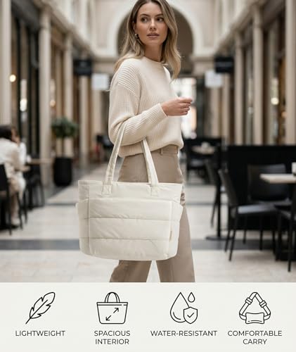 Image of Tote Bag for Women, Lightweight Puffy Quilted Shoulder Bag