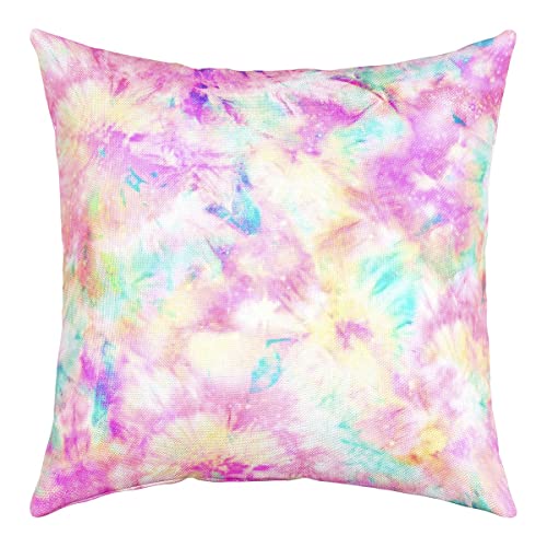 Tie Dye Throw Pillow Cover,Girls Boho Psychedelic Pink Pillow Cover 18X18,Bohemian Gypsy Watercolor Cushion Cover For Kids Boys Teens,Exotic Spiral Decorative Accent Pillow Case,Teal Blue #TOP6