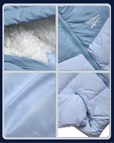 Image of Reebok Girls Heavyweight Poly Taffeta Puffer Jacket with Sherpa Hood | Insulated Quilting Locks in Warmth, Zip-Up Closure, Secure Pockets for Gloves, Cozy Protection for Cold-Weather Play