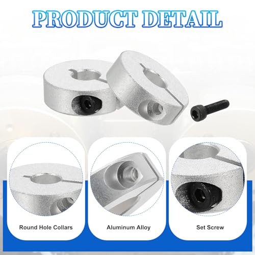 QUARKZMAN 8 mm Bohrung Einzelner Spaltschaftkragen 25 mm Außendurchmesser 8 mm Dicke Aluminiumlegierung Klemmkragen Klemmstil mit Gewindestift & Sechskantschlüssel (Silber, Packung mit 2)