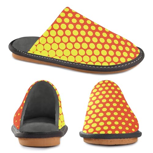 ODAWA Yellow Red Polka Dots House Shoes Slippers for Women, Winter House Slippers with Memory Foam Anti-Skid Sole Size 4-54