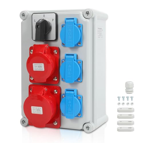 Herrselsam Distributore a parete, 3 x 16 A/230 V + 1 x CEE 16 A 5P + 1 x CEE 32 A 5P con commutatore, distributore interno ed esterno