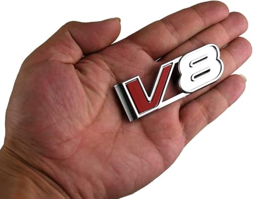 Image of 1x V8 Emblem 3D Badge Car Decal Nameplate Replacement for All Car Truck Canyon Colorad (Chrome /Red)