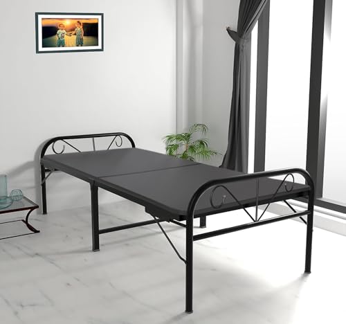 Image of APRODZ Metal Folding Bed Single Bed for Sleeping Single Foam Mattress | No Assembly Required |Powder Coated Bed with Headboard for Sleeping /Guests /Rented Apartments /Bedroom (2.5ft x 6ft Black)