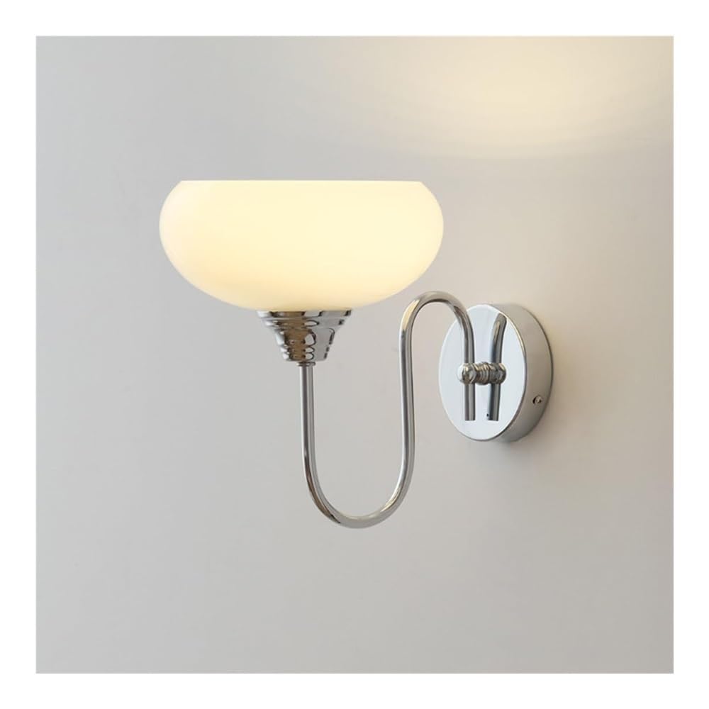 ITOSUI Vintage Wall Sconces Chrome Finish White Glass Wall Light Modern Mid-Century Schoolhouse Light Fixture Sconce Wall Lighting for Bedroom Bathroom Hallway(White Glass)