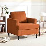 Weture Mid-Century Accent Chair,Modern Linen Fabric Armchair for Living Room,Comfy Upholstered Reading Accent Chairs for Bedroom,Single Sofa Chair with Wood Legs (Orange, 1 Pack)