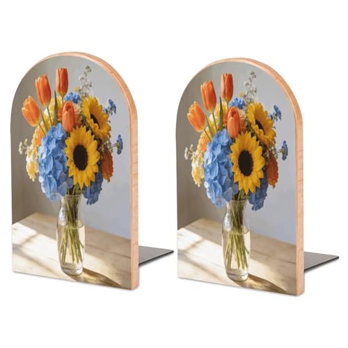 Sujetalibros decorativos Ambrosia con motivos florales de madera premium y metal de alta densidad 2