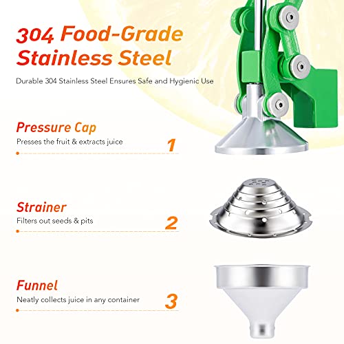 Image of CO-Z Hand Press Juicer Machine, Manual Orange and Citrus Juicer for Pom Lime Lemon Juice, Commercial Squeezer and Crusher, Easy to Clean, Green