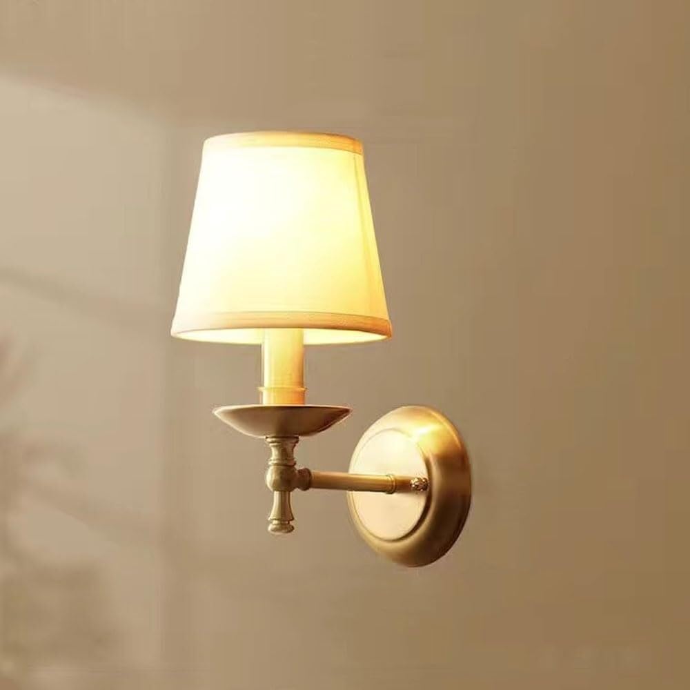 Granestner Minimalist Fabric Wall Sconce - Elegant Copper Wall Light for Bedroom, Corridor, Cafe, and Bar(C)