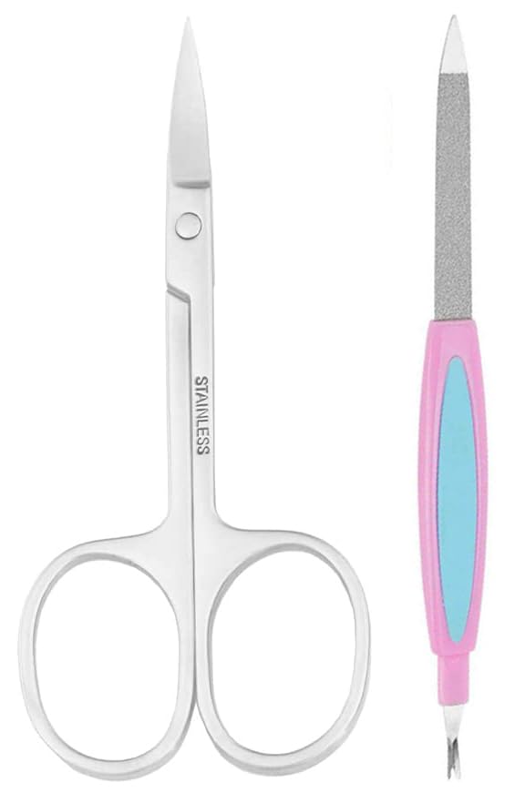 Nose Hair Scissors and Eyebrow Scissors Set, Beauty Scissor for Ear Hair, Mustache/Beard Trimming, Straight and Rouned Tip Small Facial Hair with Nail Filer-image-43