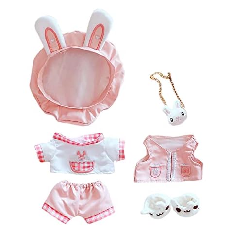 niannyyhouse Pink Rabbit 6-Piece Set Dress Up 20cm Plush Doll Clothes Cover