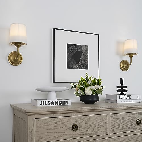 Image of HEQIQEH Vintage Gooseneck Battery Operated Wall Sconce Light Fixture Set of 2 with Remote Control, Flared Funnel White Fabric Shade Dimmable Nightstand Lamps for Bedside Bedroom Living Room（antique-2）