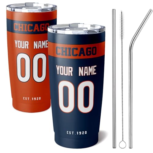 Image of ANTKING Chicago Tumbler 20 oz Travel Coffee Cup Custom Name Number for Men Women Boy Gifts