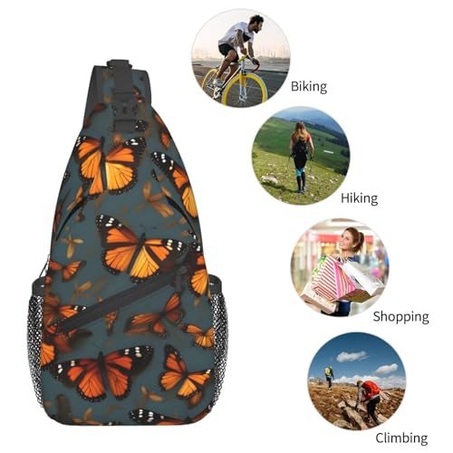 Mochila tipo sling estampada mariposas negra miniatura 6