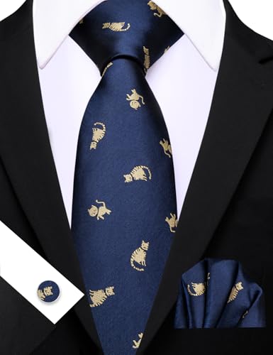 Image of Barry.Wang Man Tie Sets Skull Ties Animal Extra Long Necktie Silk Woven Handkerchief Cufflinks Festival Party Gift