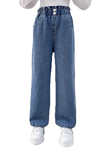 Betusline Girls' High Waist Baggy Denim Pants, 3-13 Years