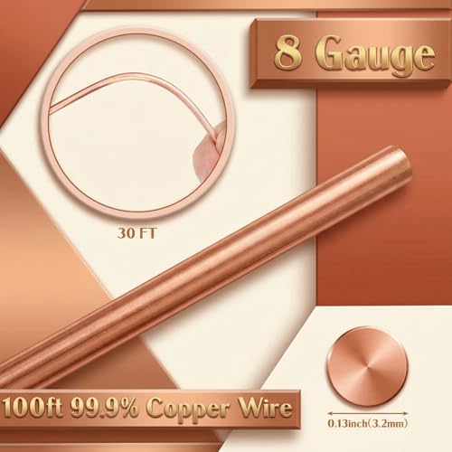 Image of Therwen 30ft 8 Gauge Copper Wire for Gardening, Electroculture, Bonsai, Jewelry Making Beading DIY Craft Pure Bare Wire Spool