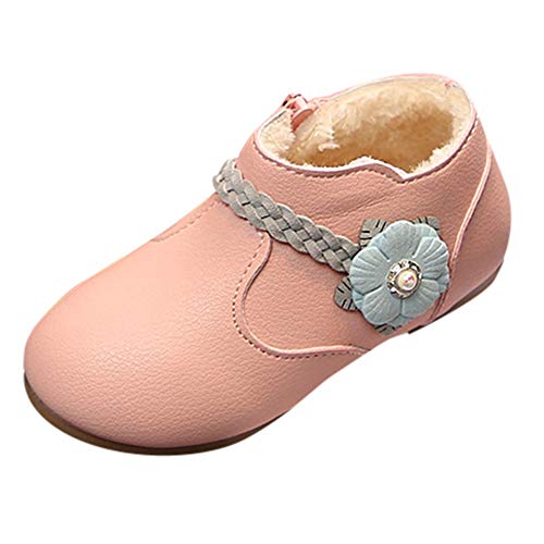 Baby Toddler Girls Boots Fall Winter Warm Shoes 1-6 Years Old Kids Solid Flower Weave Princess Zip Boots Shoes (3-3.5 Years Old, Pink)