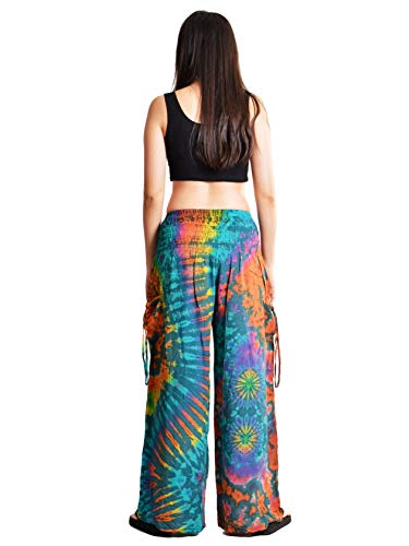 Calça feminina Orient Trail tingida a frio com perna larga Palazzo Yoga Tie Dye, Miami Teal, Medium