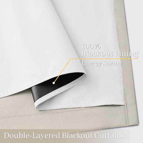 Image of Yakamok Stone Blackout Curtains 84 Inches Long for Bedroom 50 inch Wide 2 Panel | Blackout Curtain Panels for Bedroom, 2 Thick Layers Grommet Top Thermal Insulated Drapes with White Back for Living Room