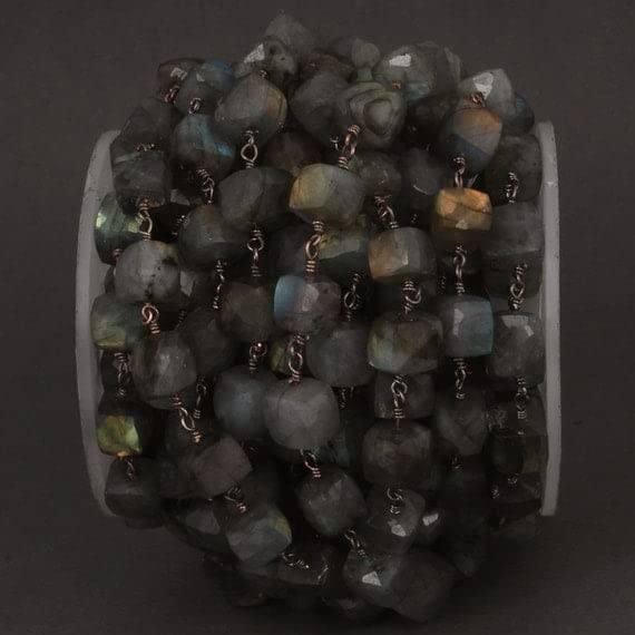 Chaîne labradorite 7-8mm anti-nœuds en fil noir robuste pour éviter la casse de vos bijoux