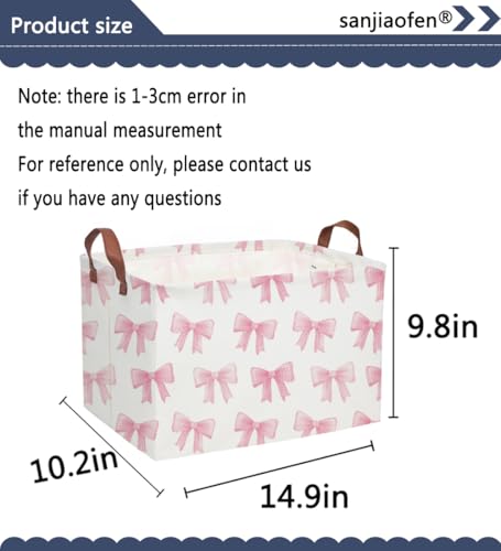Image of Sanjiaofeng Rectangular Kids Basket Pink Storage Bins,Girls Storage Baskets with Handles.Clothers,Toys,Books,Kid's Gifts Storage. (Pink Bowknot)