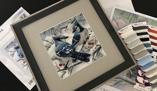 Image of RIOLIS - Blue Jays 1925, Cross Stitch Kits 7 inchx7, Cross Stitch Kits for Beginners & Advanced, Crossstitching Kits Adult, Counted Stitching Kits, Embroidery Kit