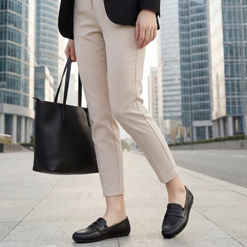 Image of Ecetana Women's Loafers Comfortable Slip-On Business Casual Work Flats | Cushioned & Lightweight Non Slip Penny Loafers for Office Driving Daily Commutes Dressy - Long Hours of Standing Walking