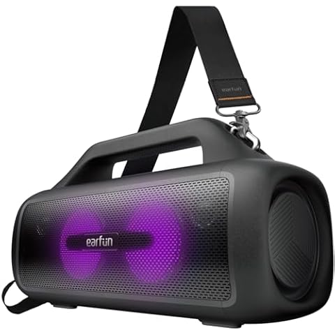 EarFun UBOOM X Portable Bluetooth Speaker, 80W Stereo with JumboBass, IP67 Waterproof Outdoor Speaker, RGB Light, 30H Playtime, Custom EQ, PowerBank, Bluetooth 5.3 Speaker for Outdoor, Camping, Beach Cover
