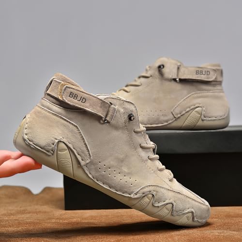 baobeijiadao Men's Beck Shoes Waterproof Non Slip High Top Chukka Boots Handmade Suede Caual Outdoor Sneakers2