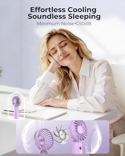 Image of TEKCOOL Portable Mini Fan - Rechargeable Hand Fan with 3 Adjustable Speeds, 2000mAh Battery, Lightweight Design, Low Noise, and Easy Portability for Indoor and Outdoor Use (Purple)