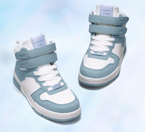 Image of LUCKY STEP Women High Top Fashion Sneakers Ankle Boots | Basketball Walking Tennis Shoes Platform Hook and Loop Faux Leather Sneaker