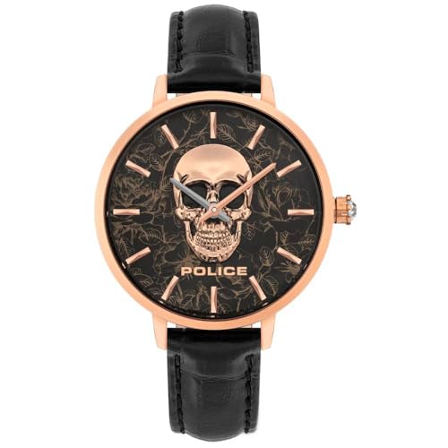 Police Unisex Erwachsene Analog Quarz Uhr mit Leder Armband PL16032MSR.02
