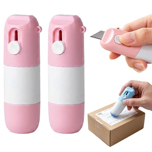 2 Pcs 2-in-1 Thermal Paper Eraser with Box Cutter, 2026 New Water-Based Thermal Paper Eraser Pen with Unboxing Knife for One Smear Printed Text Covering - Privacy Protection (Pink)