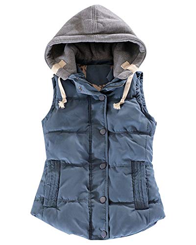 Mujer Chaleco Acolchado by CNBOY, Otoño Invierno Elegantes Sin Mangas Camisolas Ropa Chaleco Retro Casual Cómodo con Cremallera Chaqueta con Capucha (Azul, M) Cover