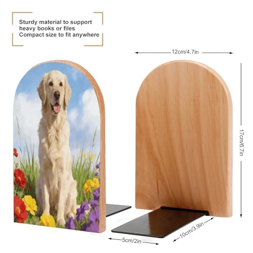 Sujetalibros de madera beige con animales y metal antideslizante para estanterías 3