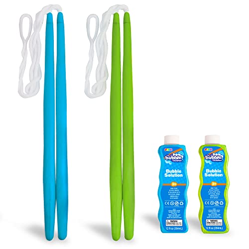 JOYIN 4 Big Bubble Wands Kit: 2 Giant Magic Bubble Wands 2 Bubble Concentrate Solutions(354ml*2) Summer Bubble Party Favors Yard Games Outdoor Water Toy Game Activities for Kids Toddlers