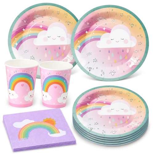 Image of Rozi Decoration Rainbow Party Set - 40 Pcs Plates Cups Napkins Supplies