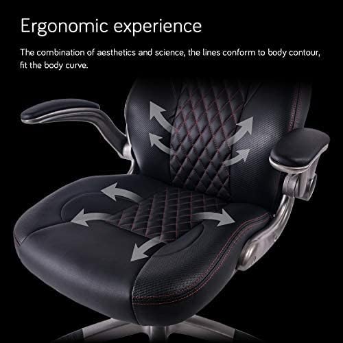 High Curved Back PU leather Home Office Chair Executive Computer Height Adjustable Swivel Boss Chair (Black and Red)