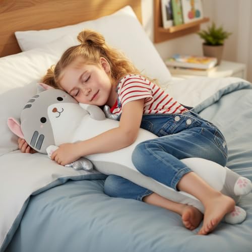 Image of Kekeso Long Cat Plush Pillow, Cute Cat Stuffed Animal Toy for Home Decor Sofa Cushion Christmas Valentine's Birthday Gift for Adults (Gray, 60cm /23.62in)