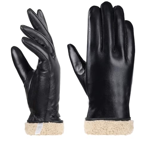 AOOSA Lederhandschuhe Damen, Weiches Futter, Touchscreen Winterhandschuhe, Warme Winterhandschuhe für Damen Geeignet Zum Radfahren Im Freien, Spazierengehen Und Einkaufen(XL)