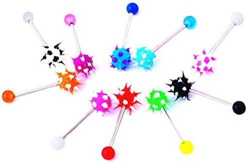 21secret Body Jewelry Piercing Sexy 316L Surgical Steel 14g Mixed 10Pcs Lot Assorted Colorful Cool Silicone Rubber Koosh Ball Barbell Tongue Rings for Sex