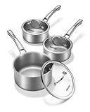 Titanium sauce pans for cooking,1.5&2.5&3.5QT Pure Titanium Hammered Pro with Three Lids, Non-Toxic Skillet for Cooking, PFAS/PFOA/PTFE Free Cookware,Dishwasher&Oven Safe, Kitchen Induction Compatible