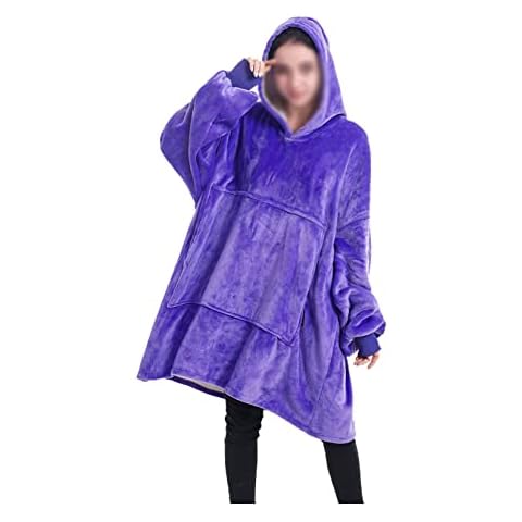 KUCKEE Oversized Wearable Blanket Hoodie Sweatshirt for Women and Men Adult, Super Warm and Cozy Thick Flannel Blanket With Sleeves and Giant Pocket purple Cover